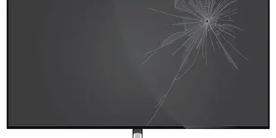 Modern styled TV with broken screen.